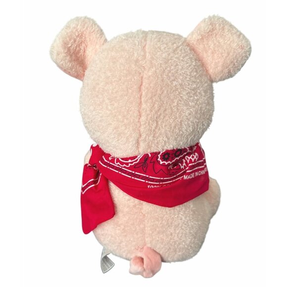 Pink Plush Pig Toy With Red Bandana 10" By Spark Create Imagine For Kids - Picture 4 of 6